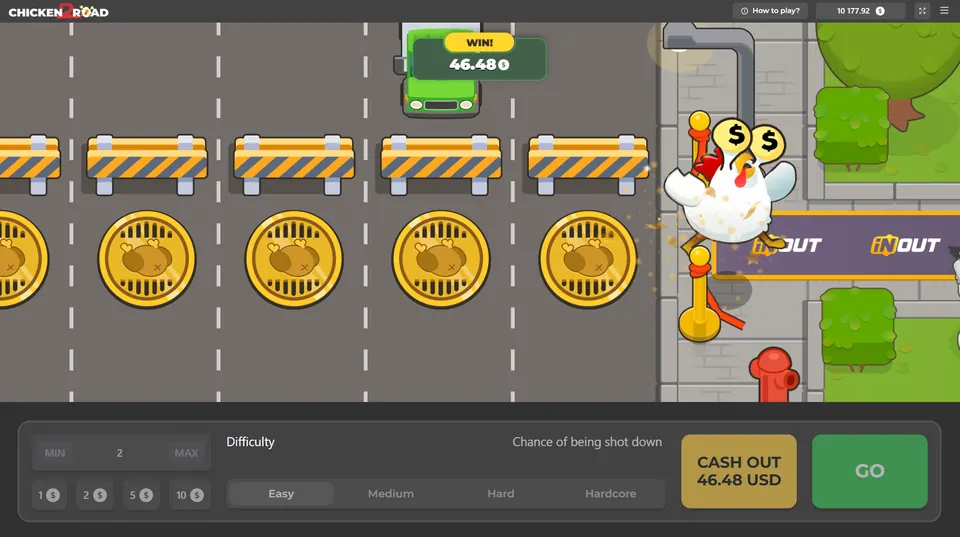Chicken Road 2: vincita incassata e pulsante CASH OUT