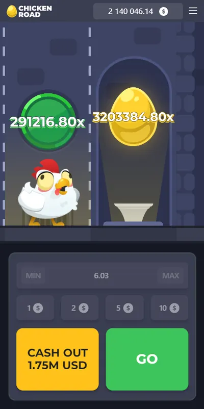 Chicken Road su smartphone con i pulsanti CASH OUT e GO